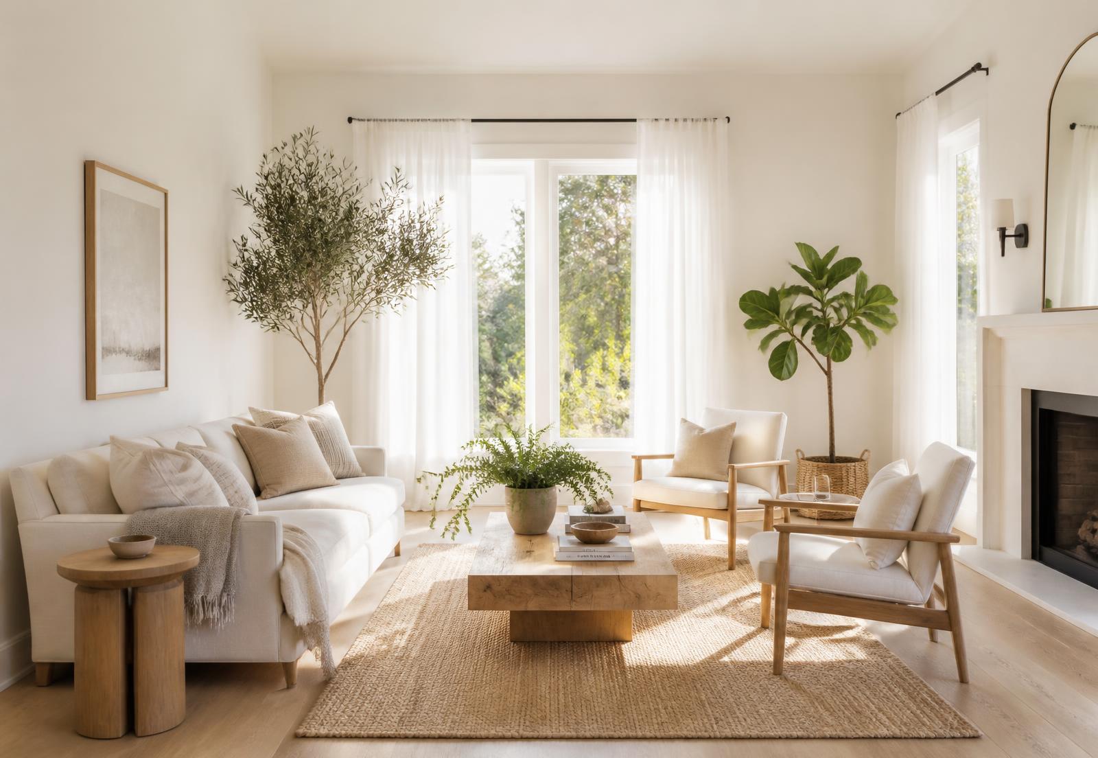 Bright, freshly cleaned living room with natural light